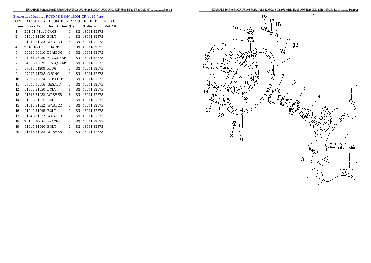 Protected: PC60-7S-B S/N 45001-UP Partsbook