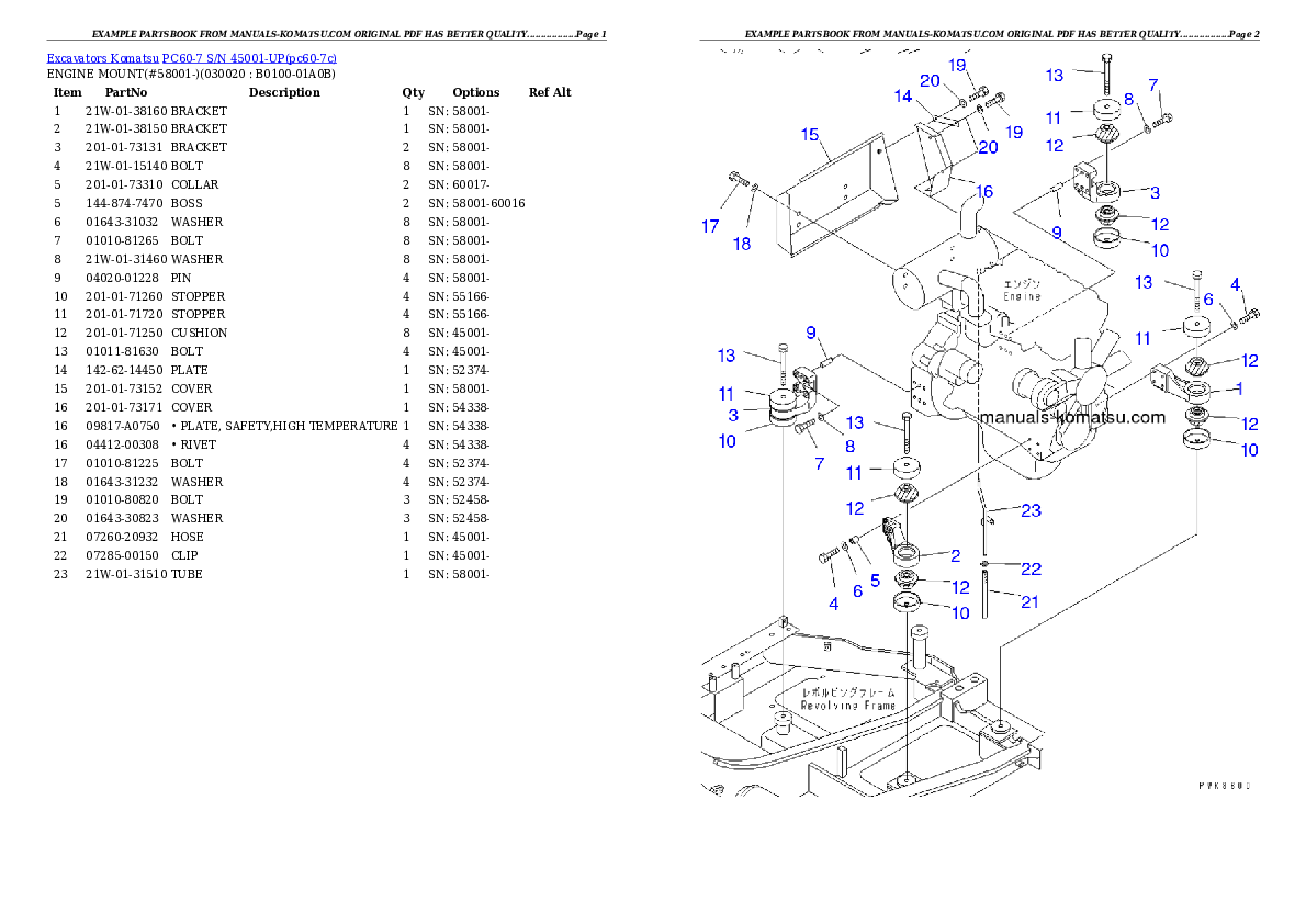 PC60-7 S/N 45001-UP (For China) Partsbook