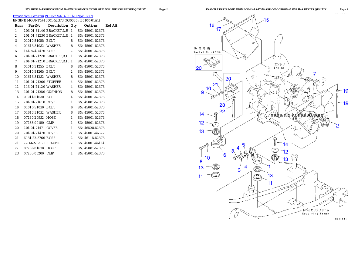 PC60-7 S/N 45001-UP (For China) Partsbook