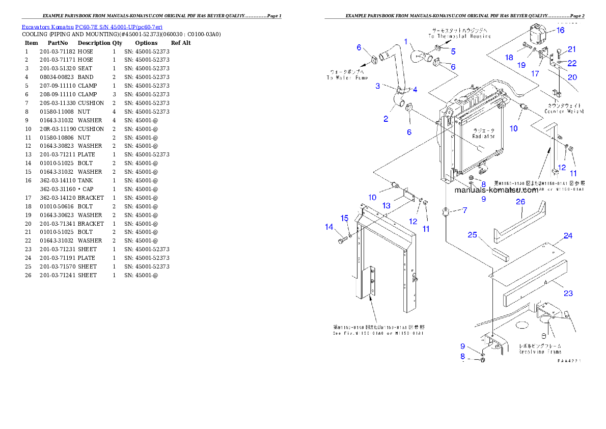 Protected: PC60-7E S/N 45001-UP Partsbook