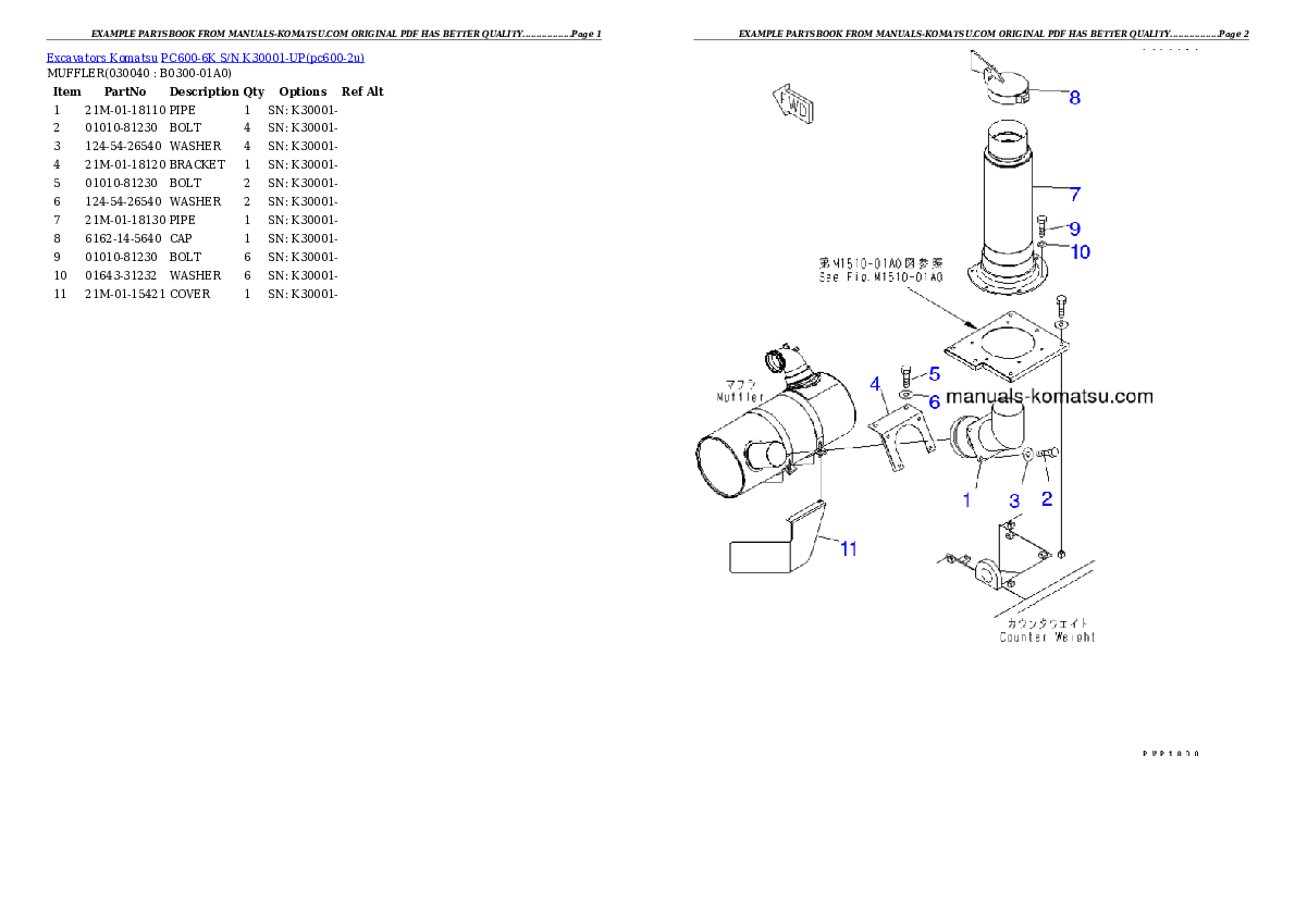 Protected: PC600-6K S/N K30001-UP Partsbook