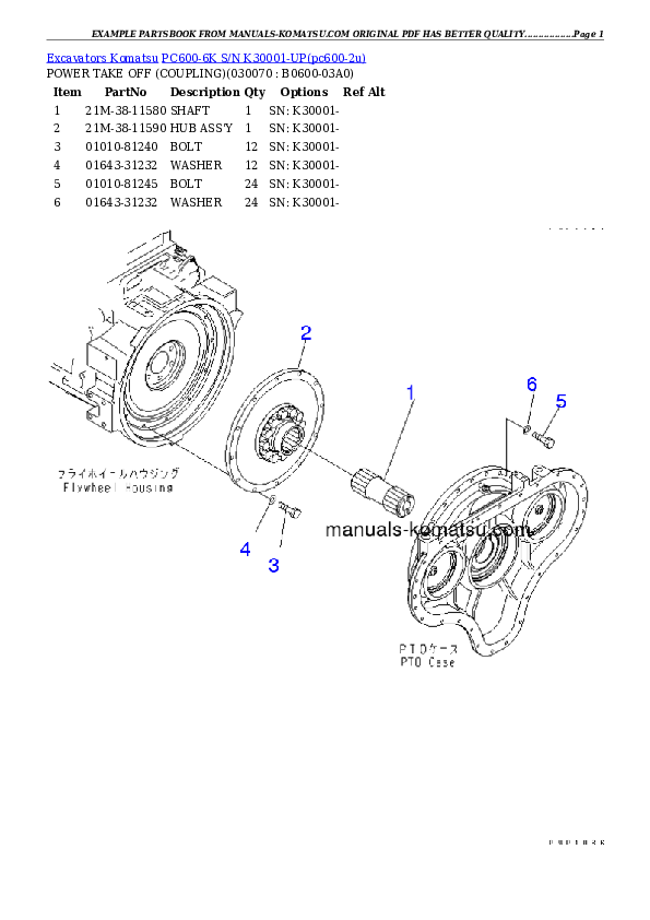 Protected: PC600-6K S/N K30001-UP Partsbook