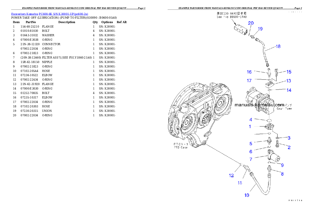 Protected: PC600-6K S/N K30001-UP Partsbook