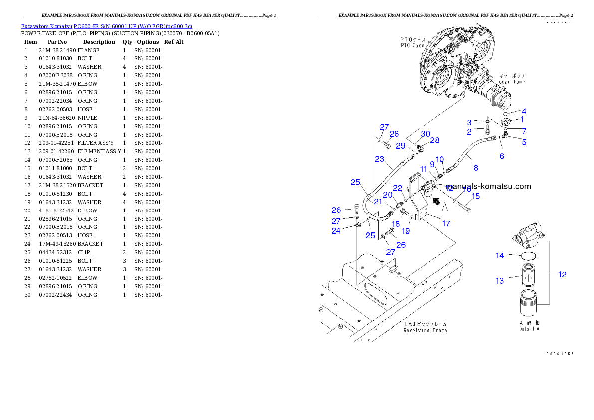 Protected: PC600-8R S/N 60001-UP (W/O EGR) Partsbook