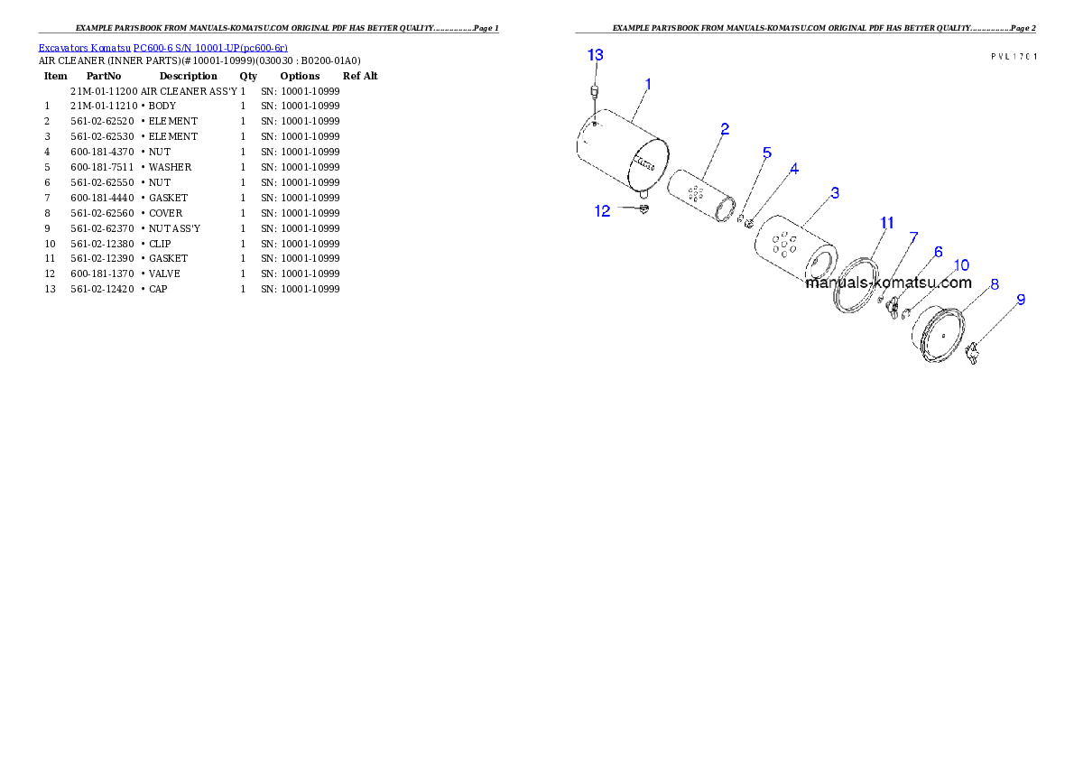 PC600-6 S/N 10001-UP Partsbook
