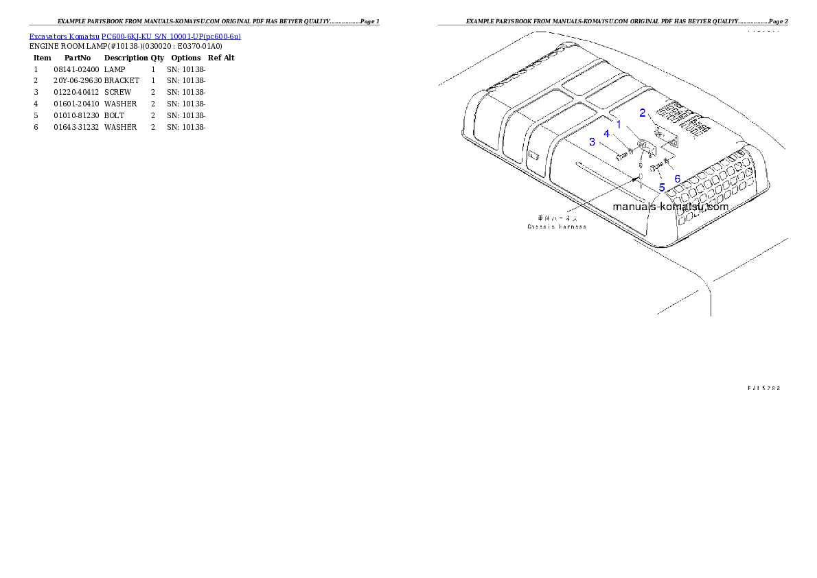 PC600-6KJ-KU S/N 10001-UP Partsbook