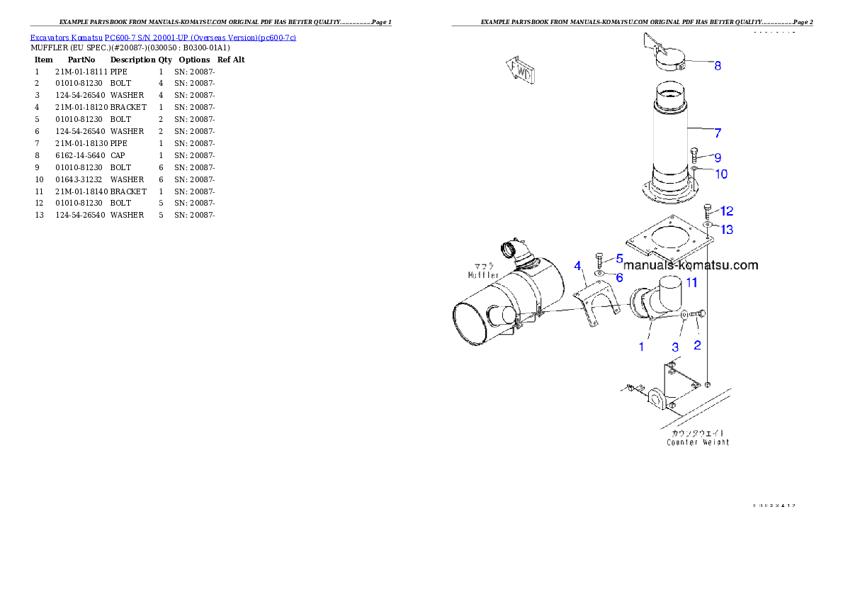 Protected: PC600-7 S/N 20001-UP (Overseas Version) Partsbook
