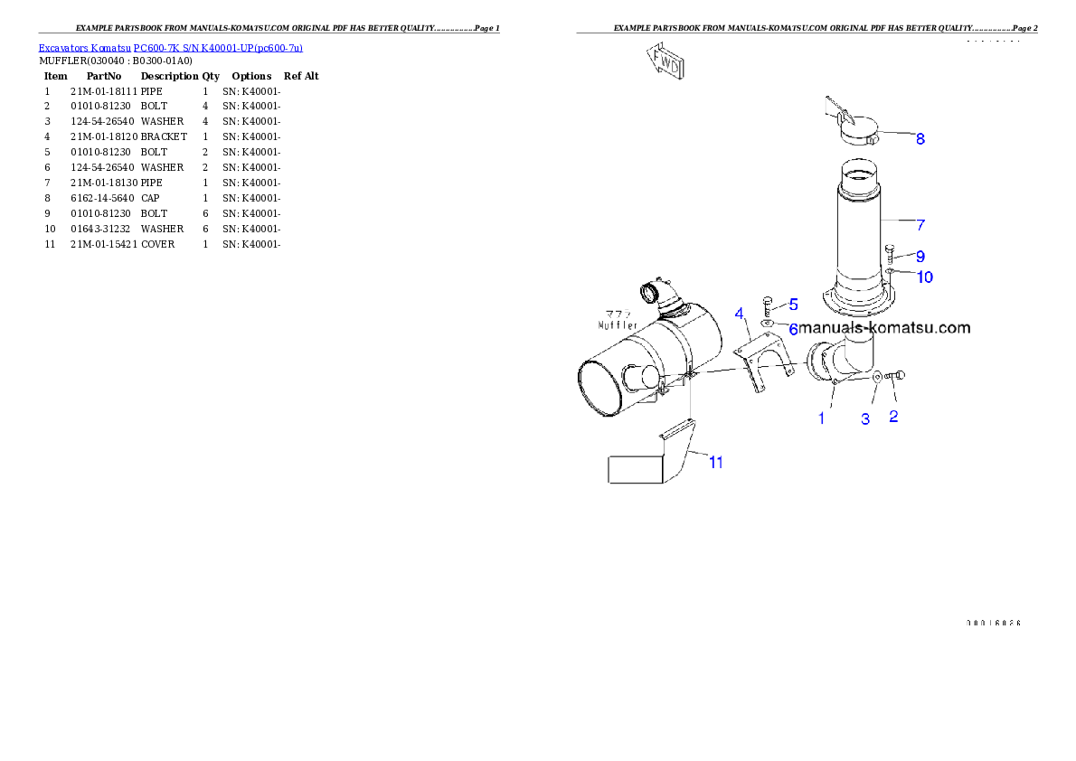 Protected: PC600-7K S/N K40001-UP Partsbook