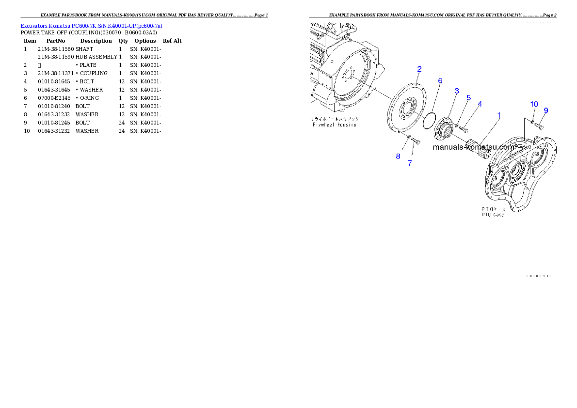 Protected: PC600-7K S/N K40001-UP Partsbook
