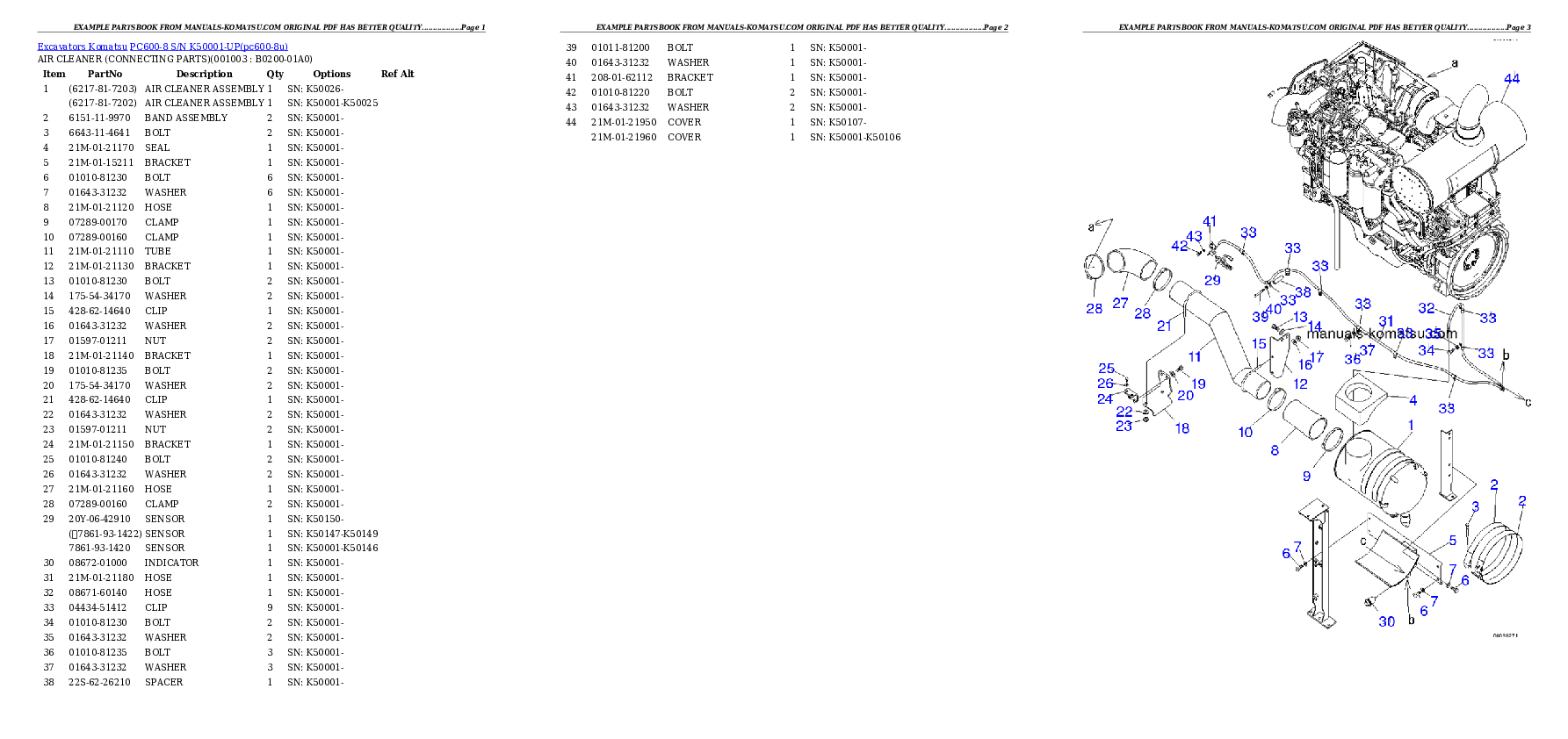 PC600-8 S/N K50001-UP Partsbook