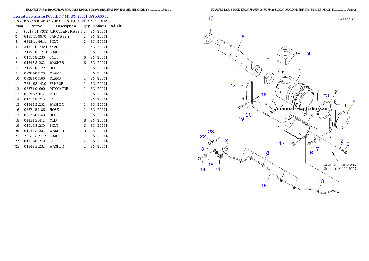 Protected: PC600LC-7-M1 S/N 20001-UP Partsbook
