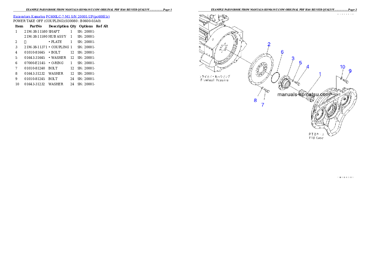 Protected: PC600LC-7-M1 S/N 20001-UP Partsbook