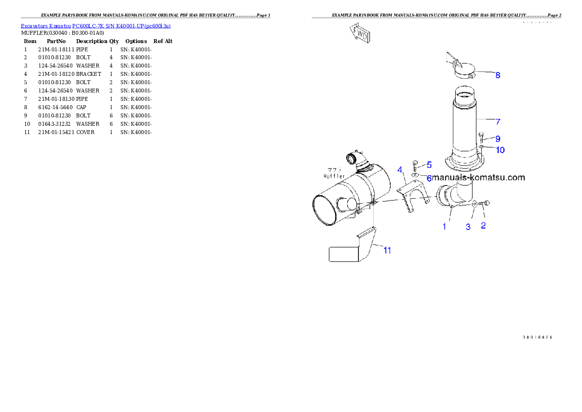 Protected: PC600LC-7K S/N K40001-UP Partsbook