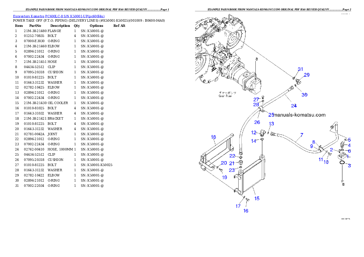 Protected: PC600LC-8 S/N K50001-UP Partsbook