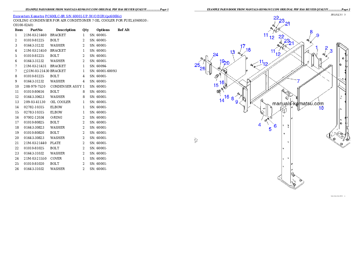 Protected: PC600LC-8R S/N 60001-UP (W/O EGR) Partsbook