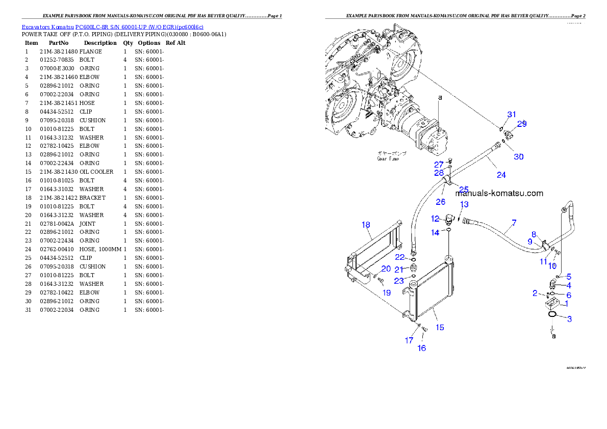 Protected: PC600LC-8R S/N 60001-UP (W/O EGR) Partsbook
