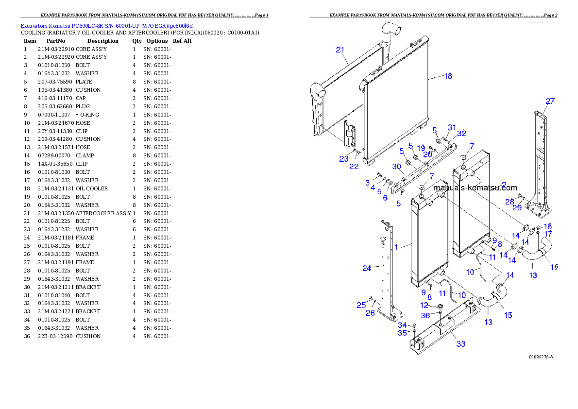 Protected: PC600LC-8R S/N 60001-UP (W/O EGR) Partsbook