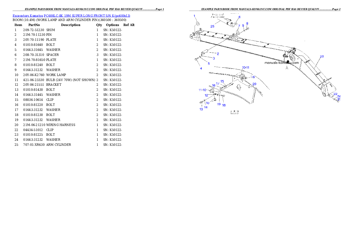 Protected: PC600LC-8K 19M SUPER LONG FRONT S/N K Partsbook