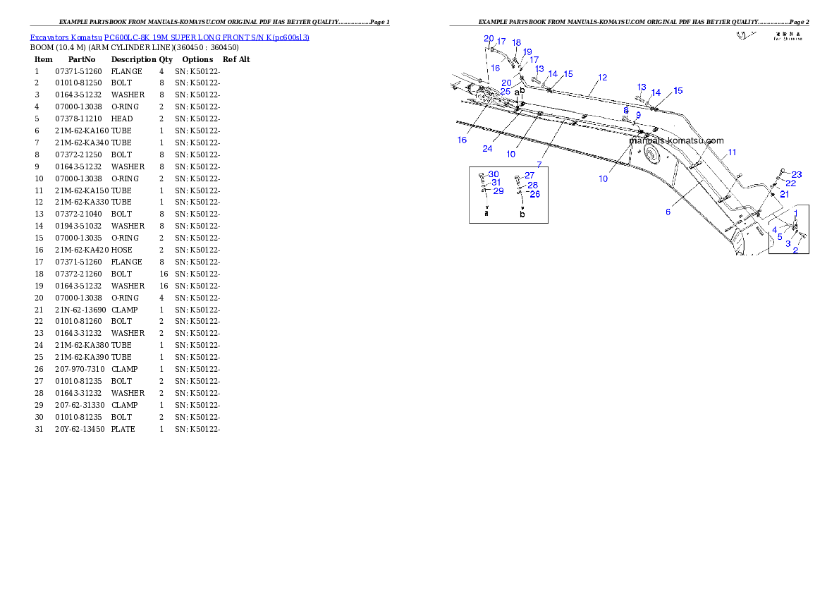 Protected: PC600LC-8K 19M SUPER LONG FRONT S/N K Partsbook