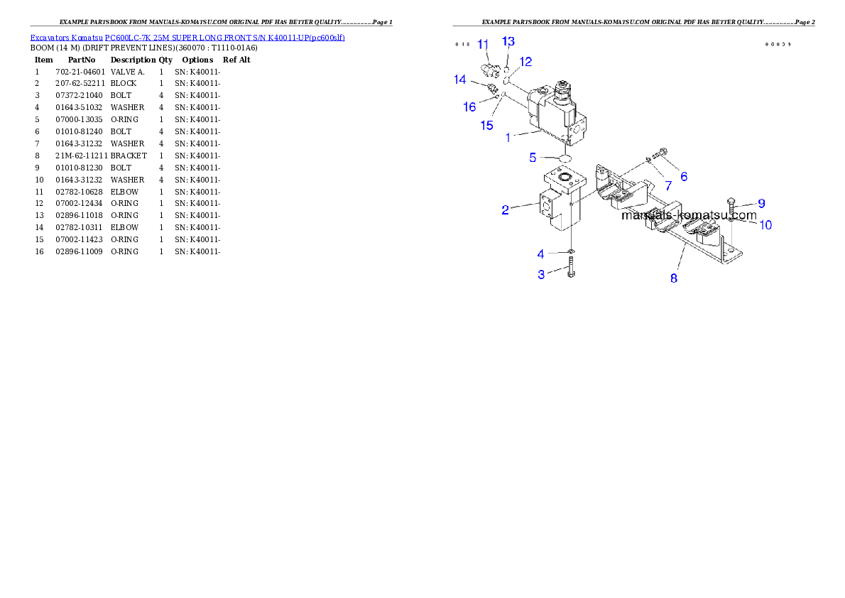 Protected: PC600LC-7K 25M SUPER LONG FRONT S/N K40011-UP Partsbook