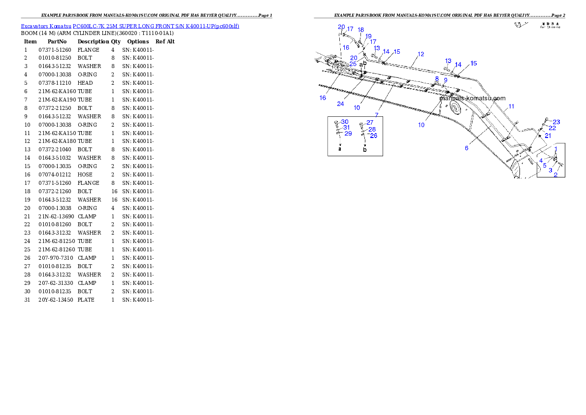 Protected: PC600LC-7K 25M SUPER LONG FRONT S/N K40011-UP Partsbook