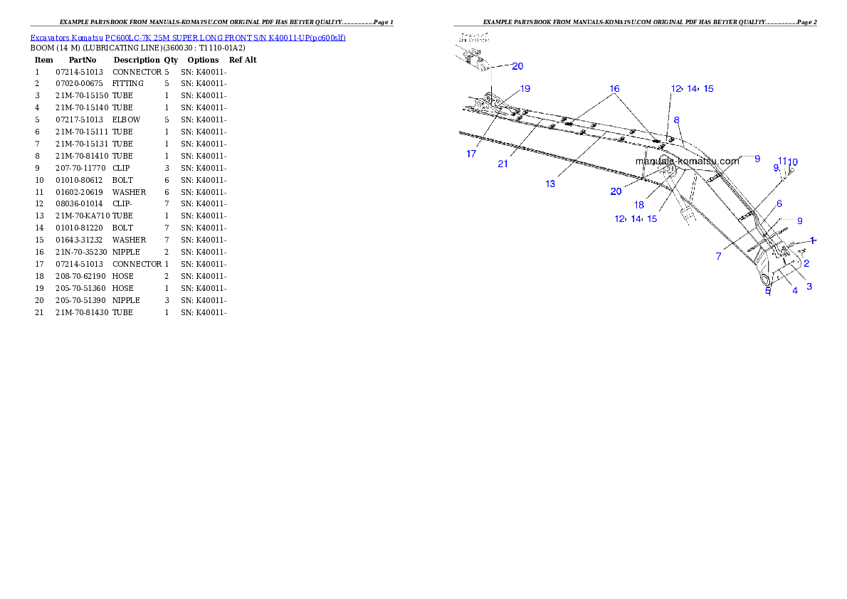 Protected: PC600LC-7K 25M SUPER LONG FRONT S/N K40011-UP Partsbook