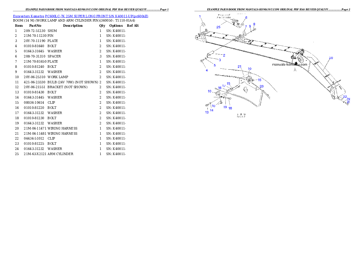 Protected: PC600LC-7K 25M SUPER LONG FRONT S/N K40011-UP Partsbook
