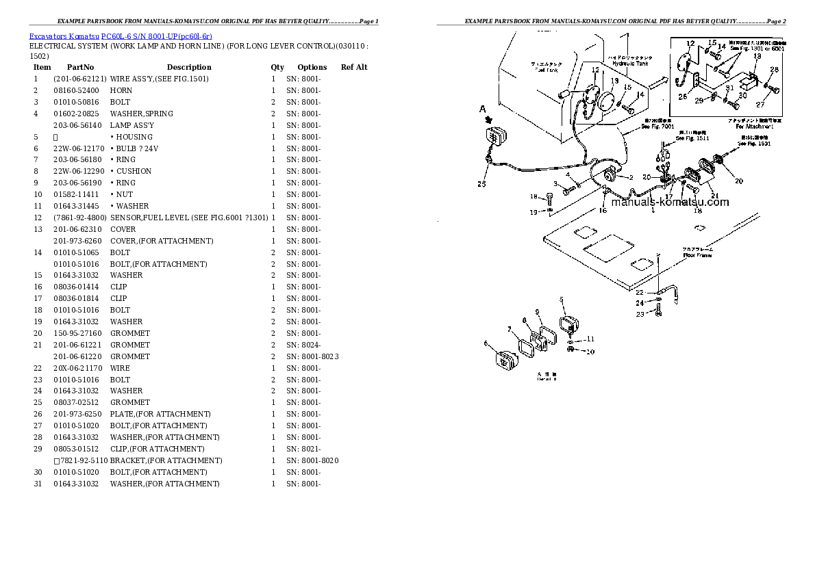 Protected: PC60L-6 S/N 8001-UP Partsbook