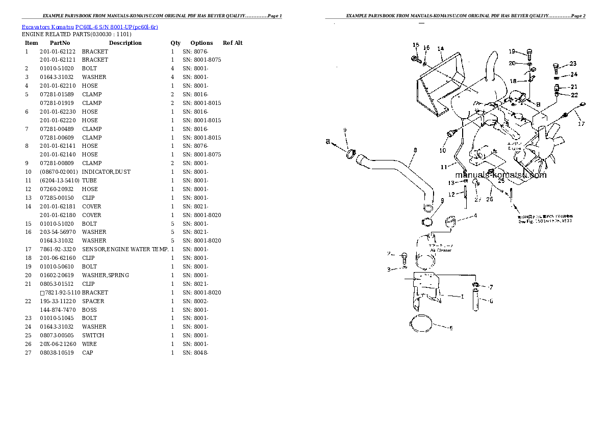 PC60L-6 S/N 8001-UP Partsbook