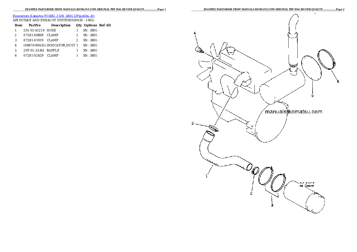 PC60U-3 S/N 3801-UP Partsbook