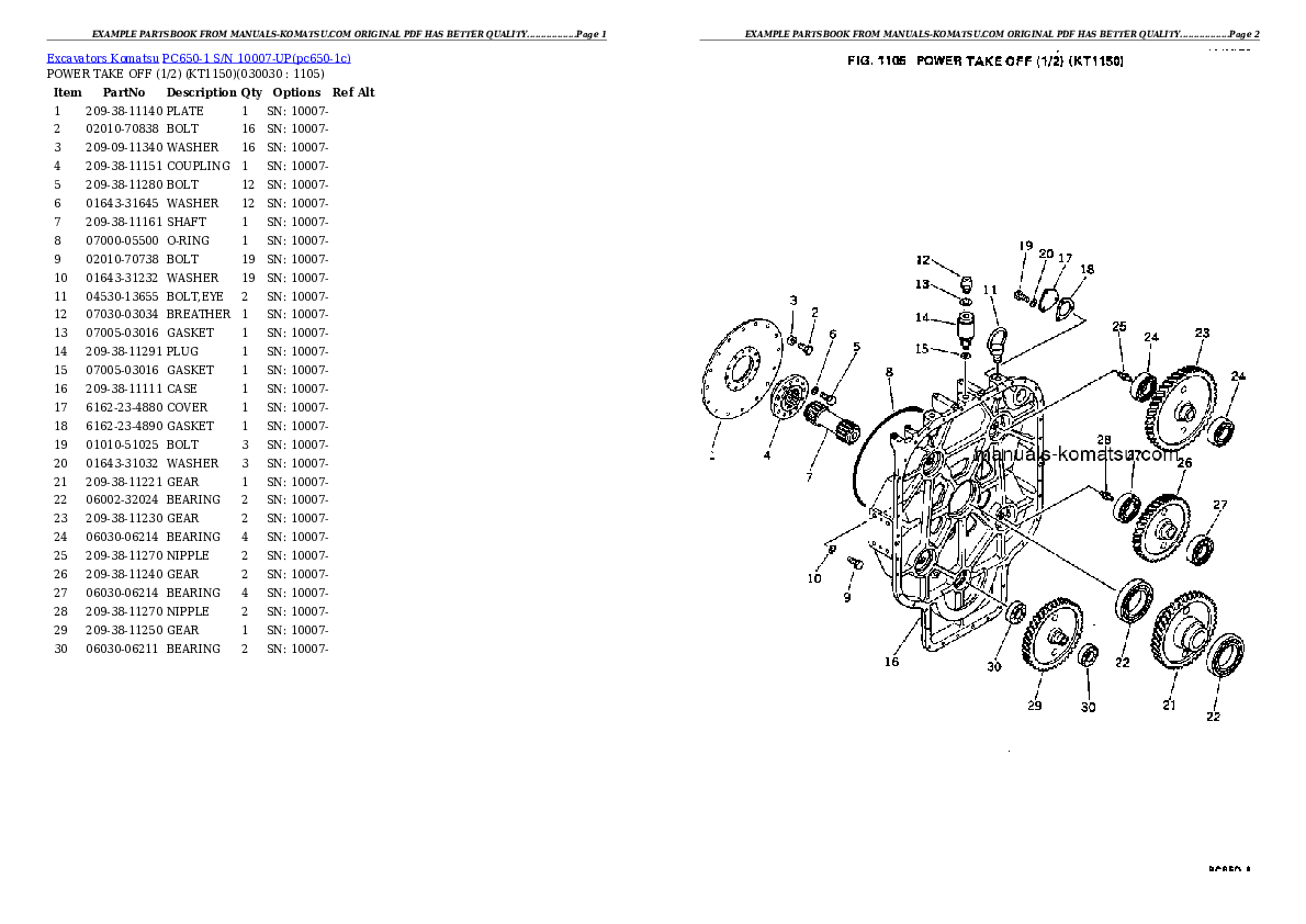 PC650-1 S/N 10007-UP Partsbook