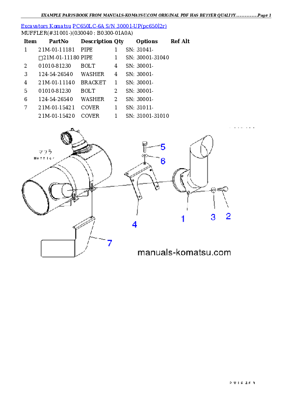 Protected: PC650LC-6A S/N 30001-UP Partsbook