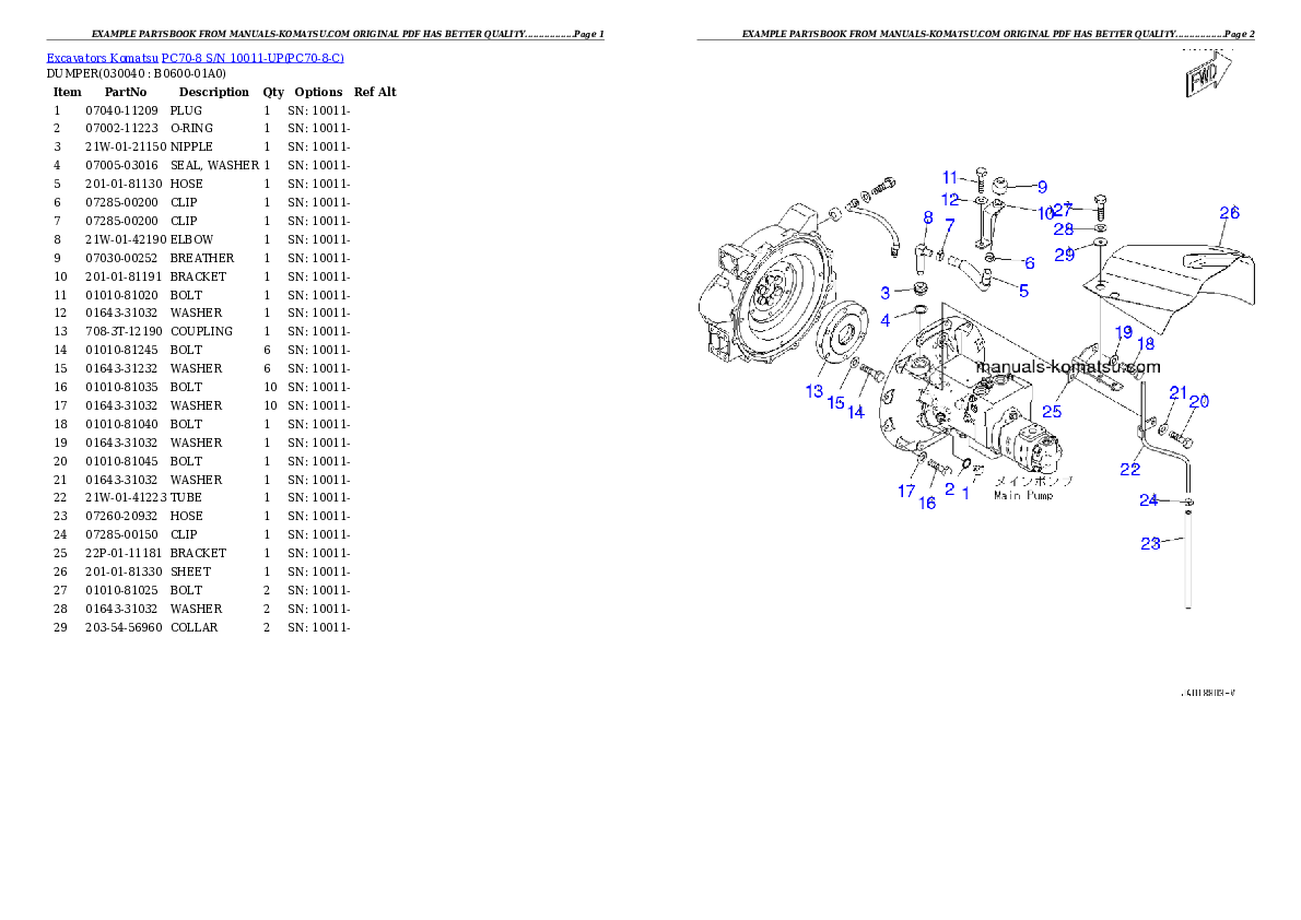 Protected: PC70-8 S/N 10011-UP Partsbook