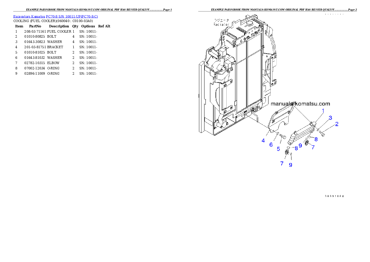 Protected: PC70-8 S/N 10011-UP Partsbook