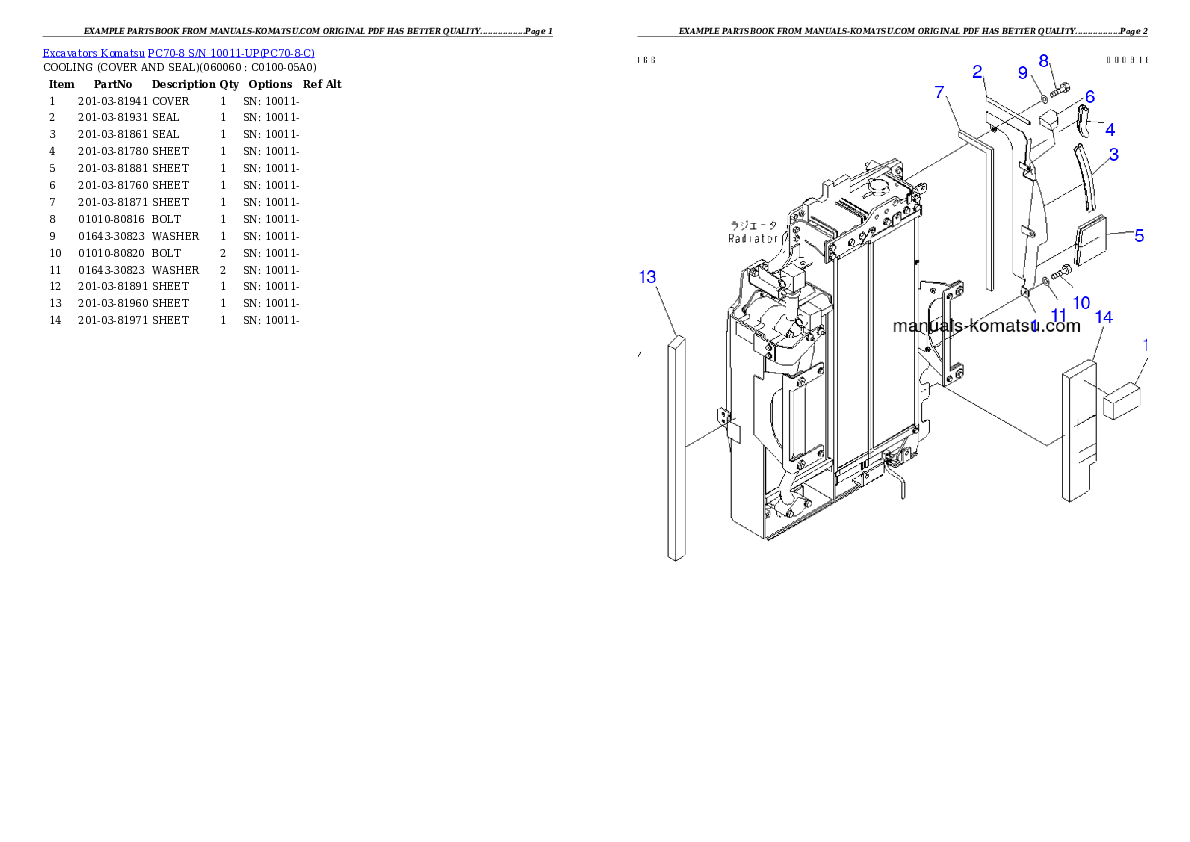 Protected: PC70-8 S/N 10011-UP Partsbook