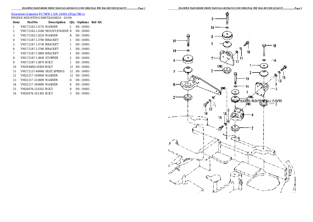 PC70FR-1 S/N 10001-UP Partsbook
