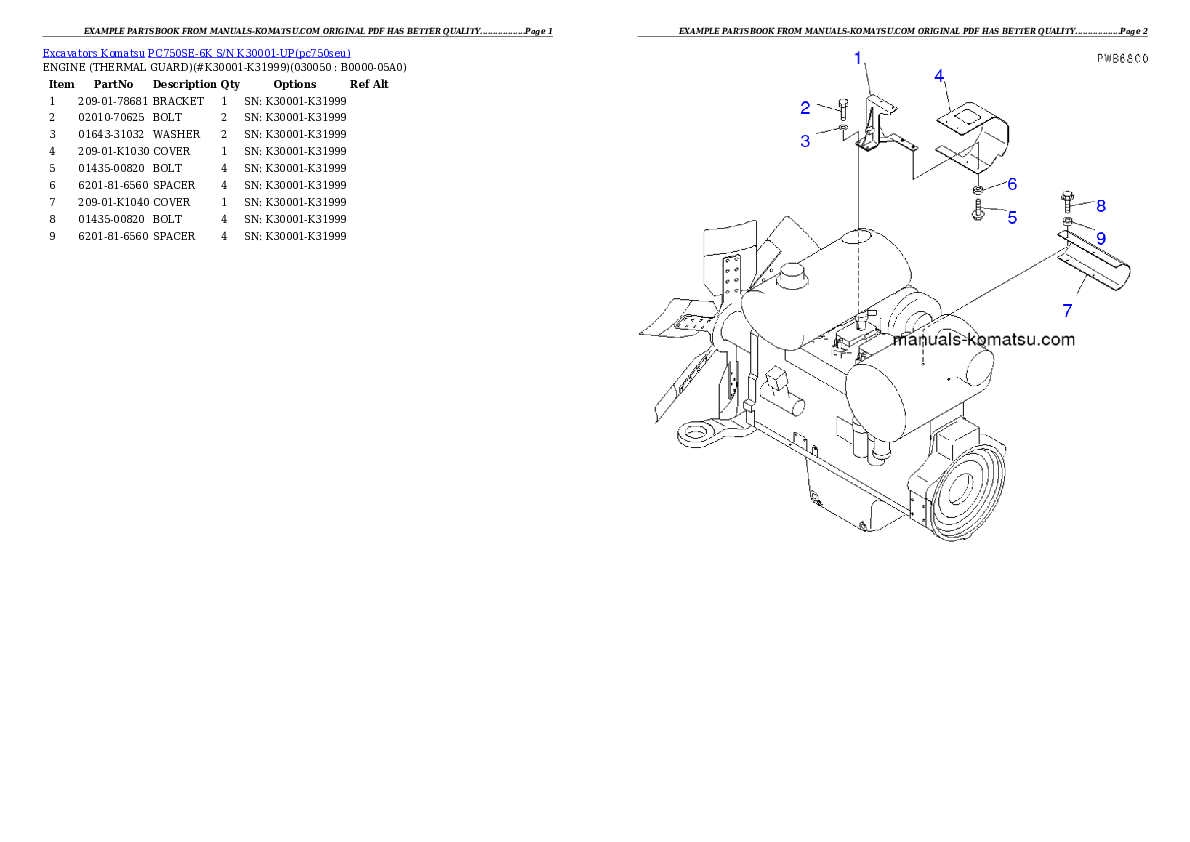 Protected: PC750SE-6K S/N K30001-UP Partsbook