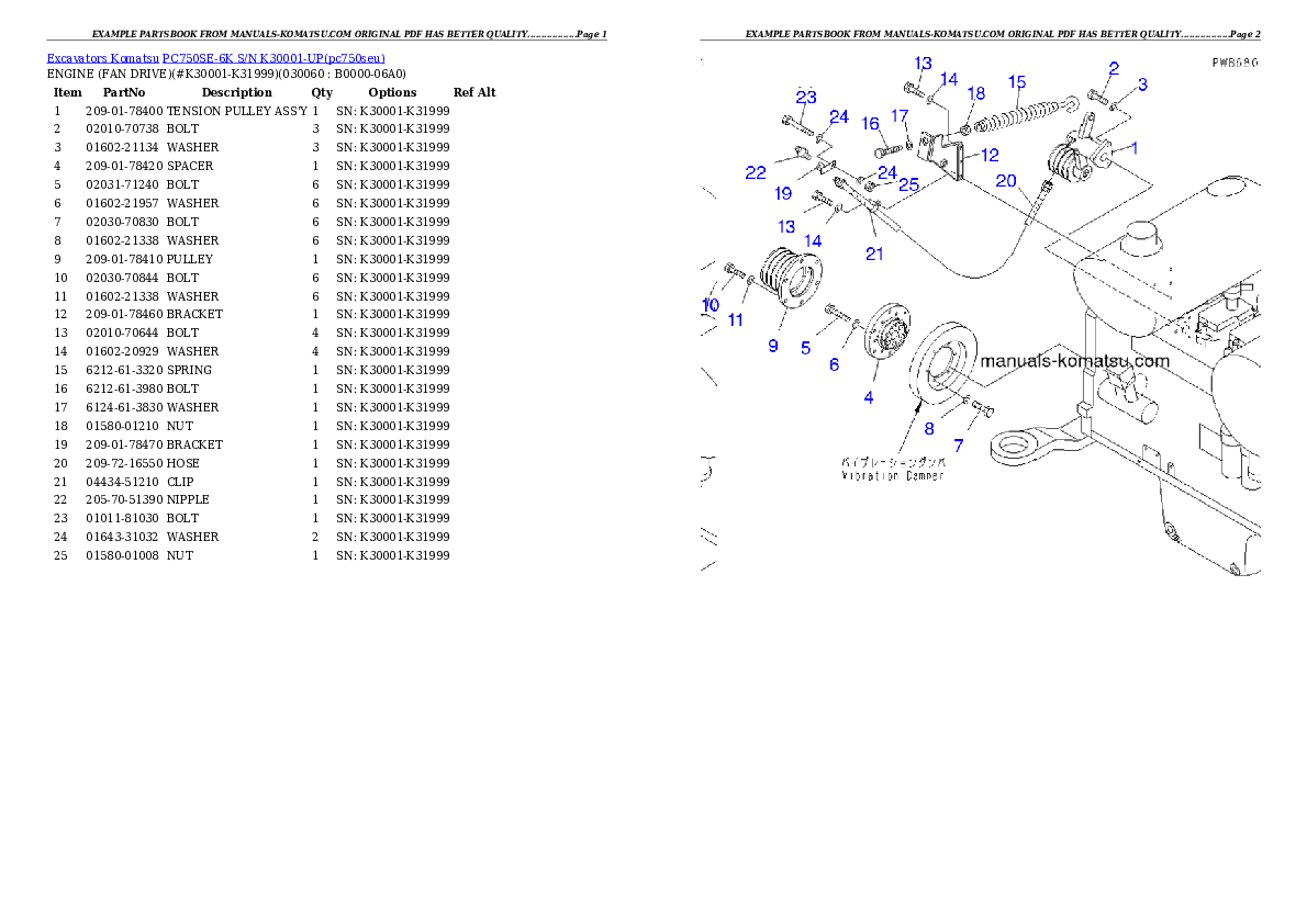 Protected: PC750SE-6K S/N K30001-UP Partsbook