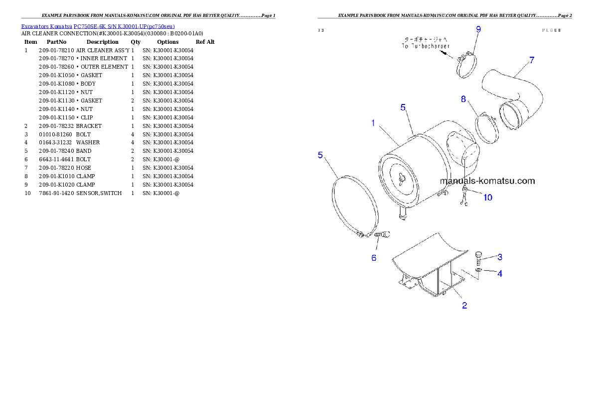 Protected: PC750SE-6K S/N K30001-UP Partsbook