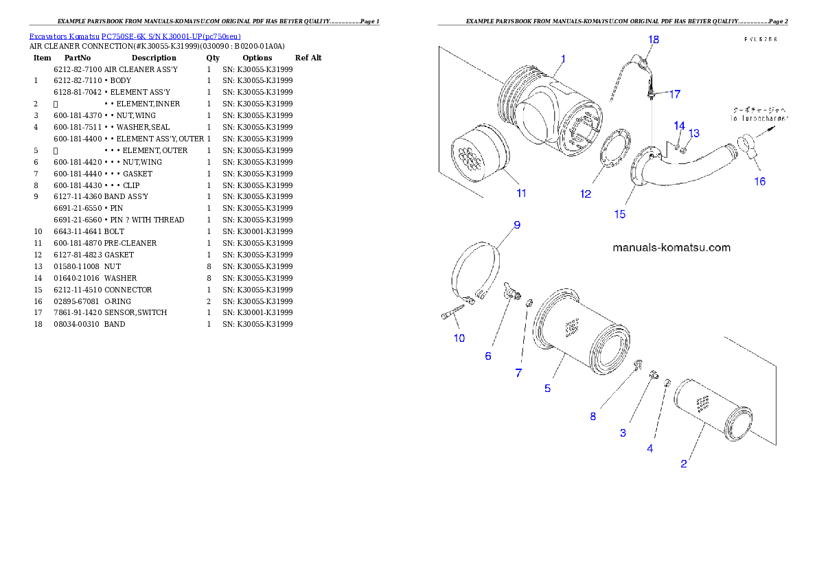 Protected: PC750SE-6K S/N K30001-UP Partsbook