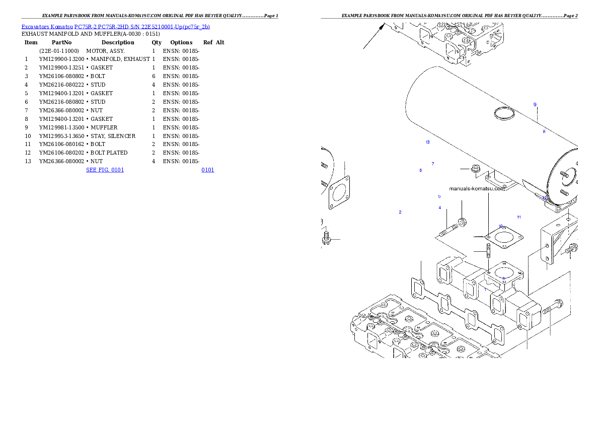 PC75R-2 PC75R-2HD S/N 22E5210001-Up Partsbook