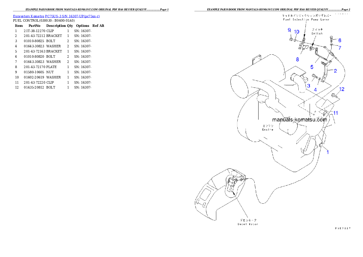 PC75US-3 S/N 16307-UP Partsbook