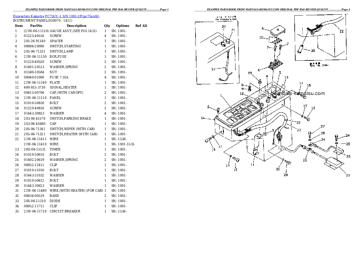 Protected: PC75UU-1 S/N 1001-UP Partsbook