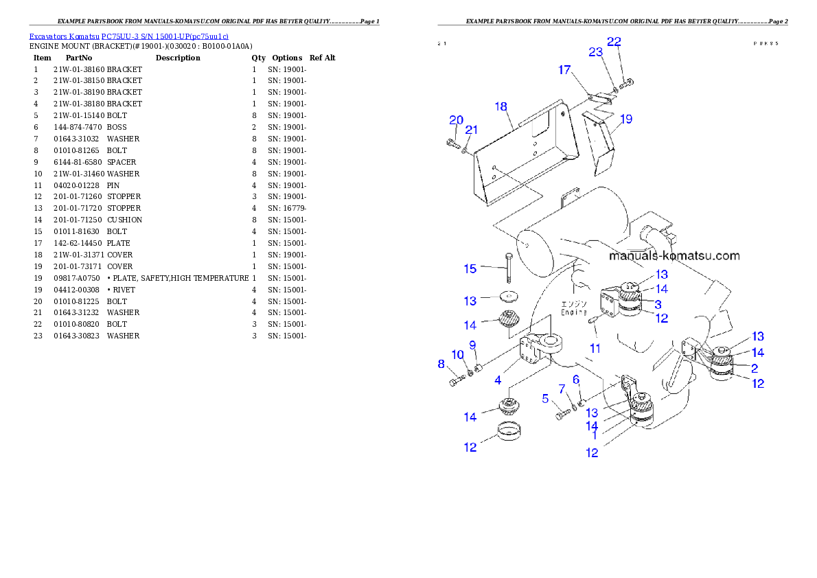 PC75UU-3 S/N 15001-UP Partsbook