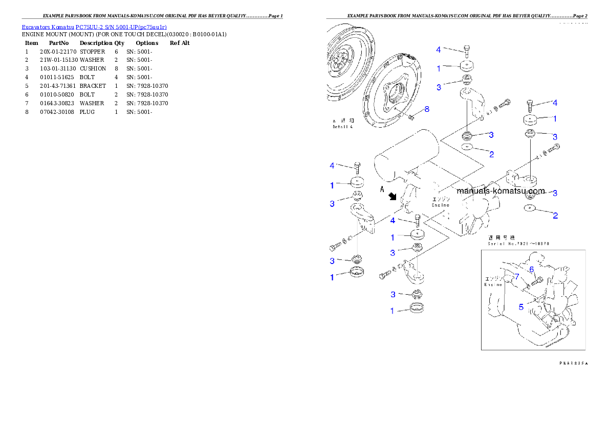 PC75UU-2 S/N 5001-UP Partsbook
