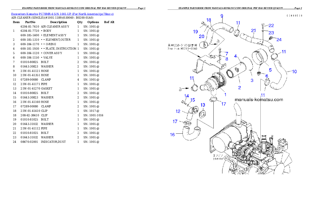 Protected: PC78MR-6 S/N 1001-UP (For North America) Partsbook
