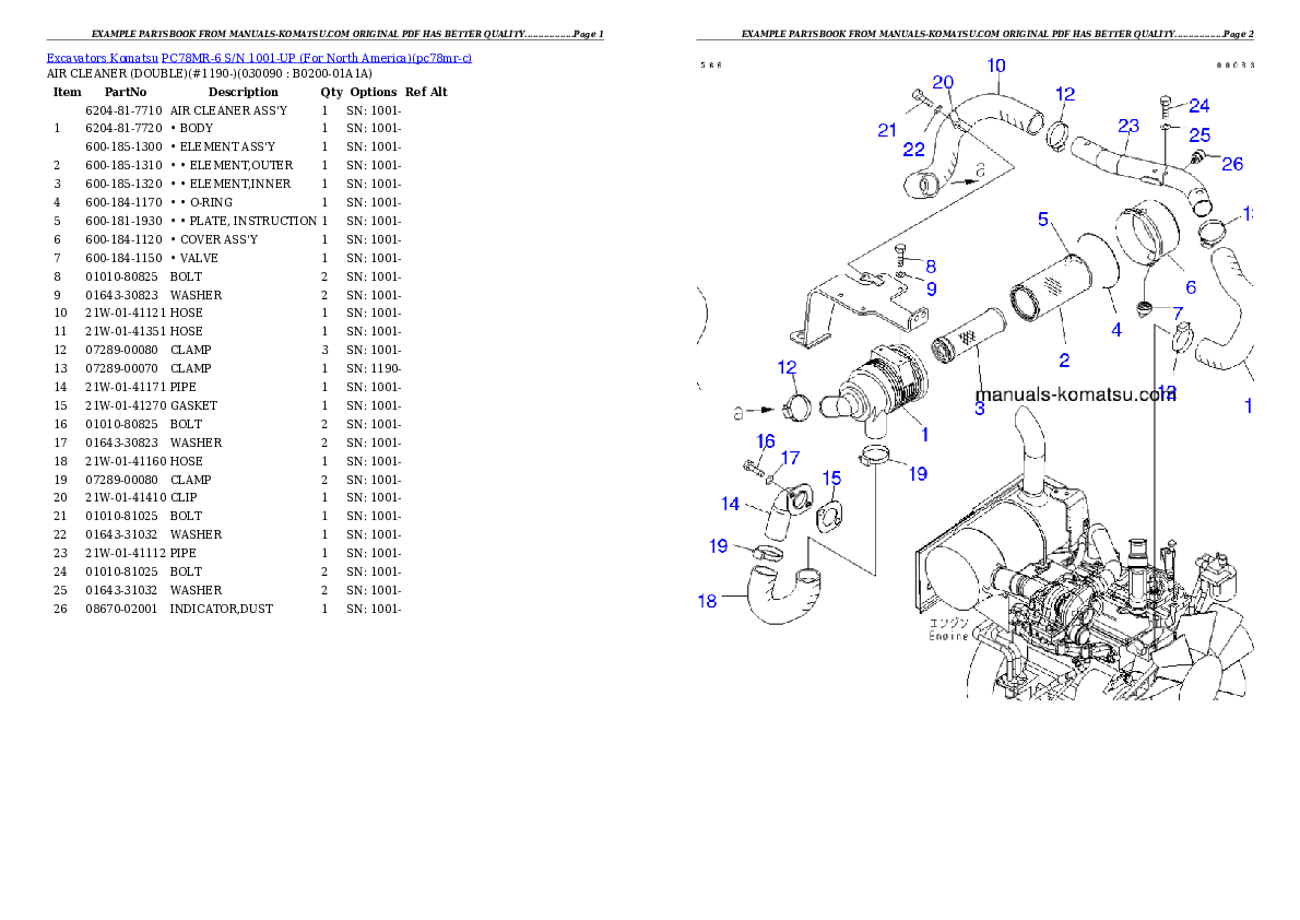 Protected: PC78MR-6 S/N 1001-UP (For North America) Partsbook