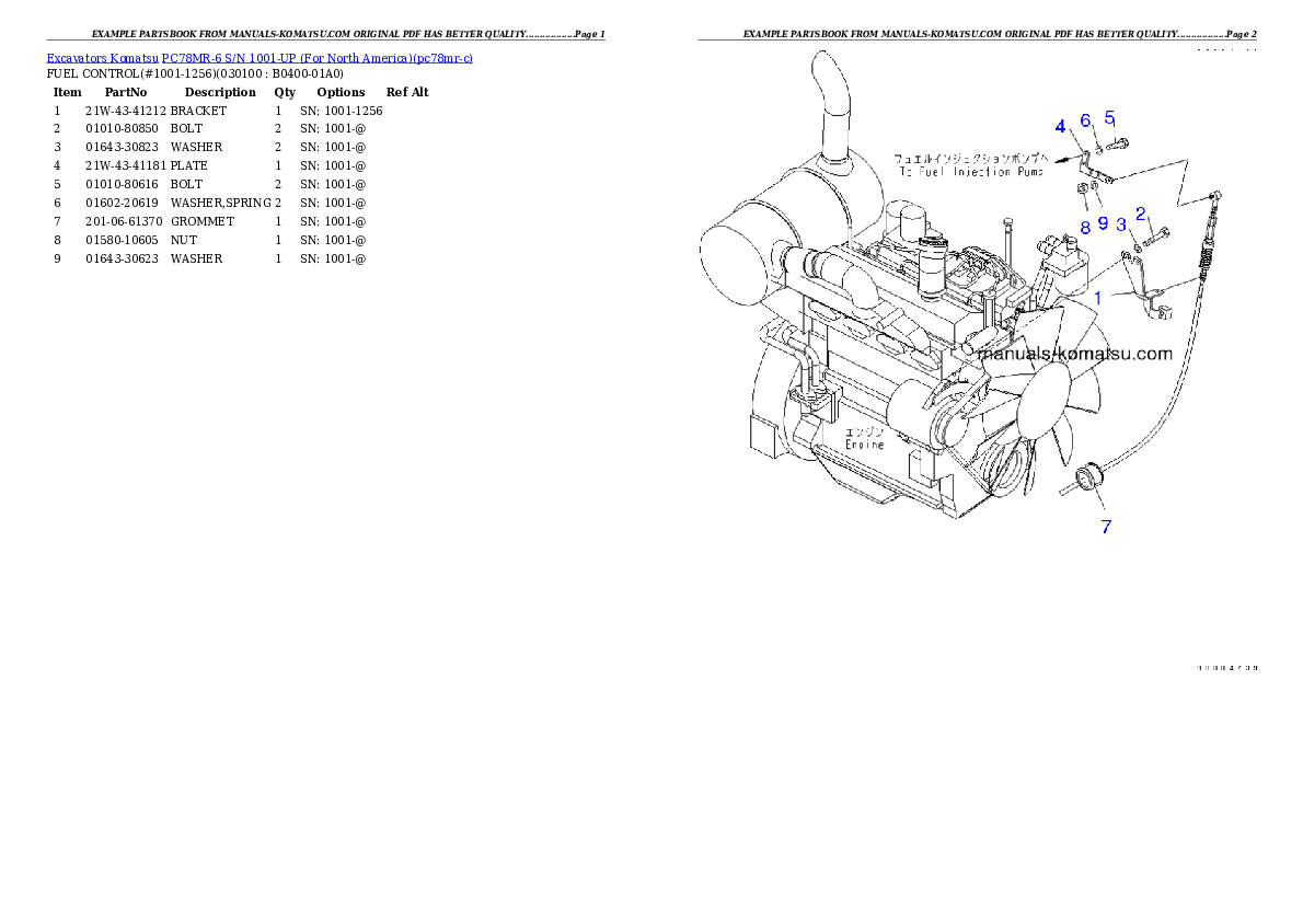 Protected: PC78MR-6 S/N 1001-UP (For North America) Partsbook