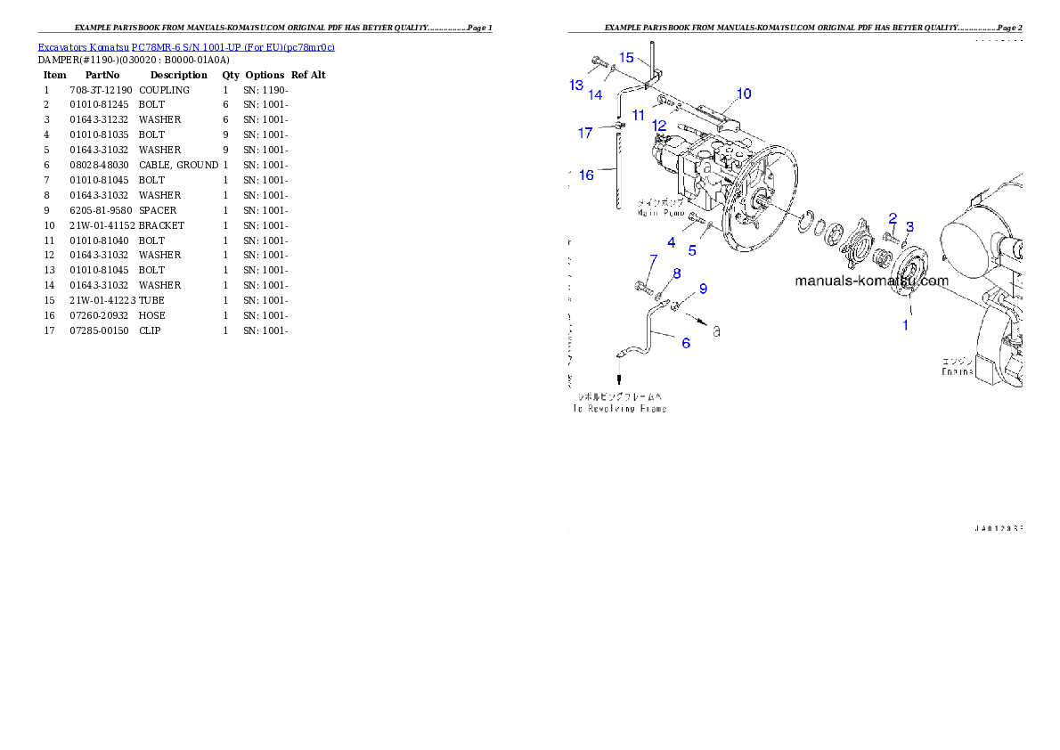 PC78MR-6-EU S/N 1001-UP Partsbook