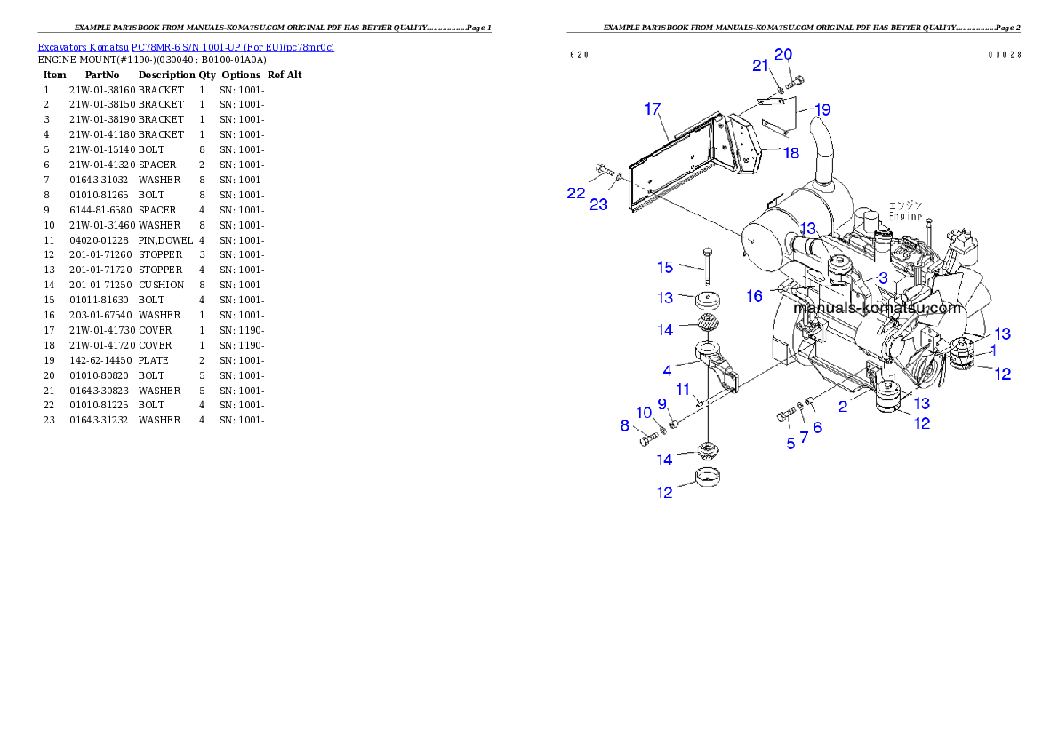 Protected: PC78MR-6-EU S/N 1001-UP Partsbook